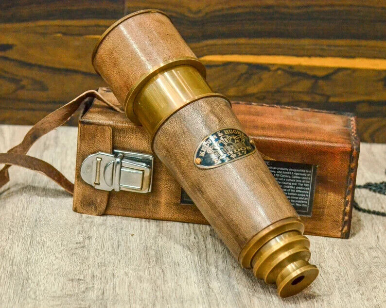 Antique Telescope With Leather Case Brass Finish Vintage Nautical Spyglass Gift