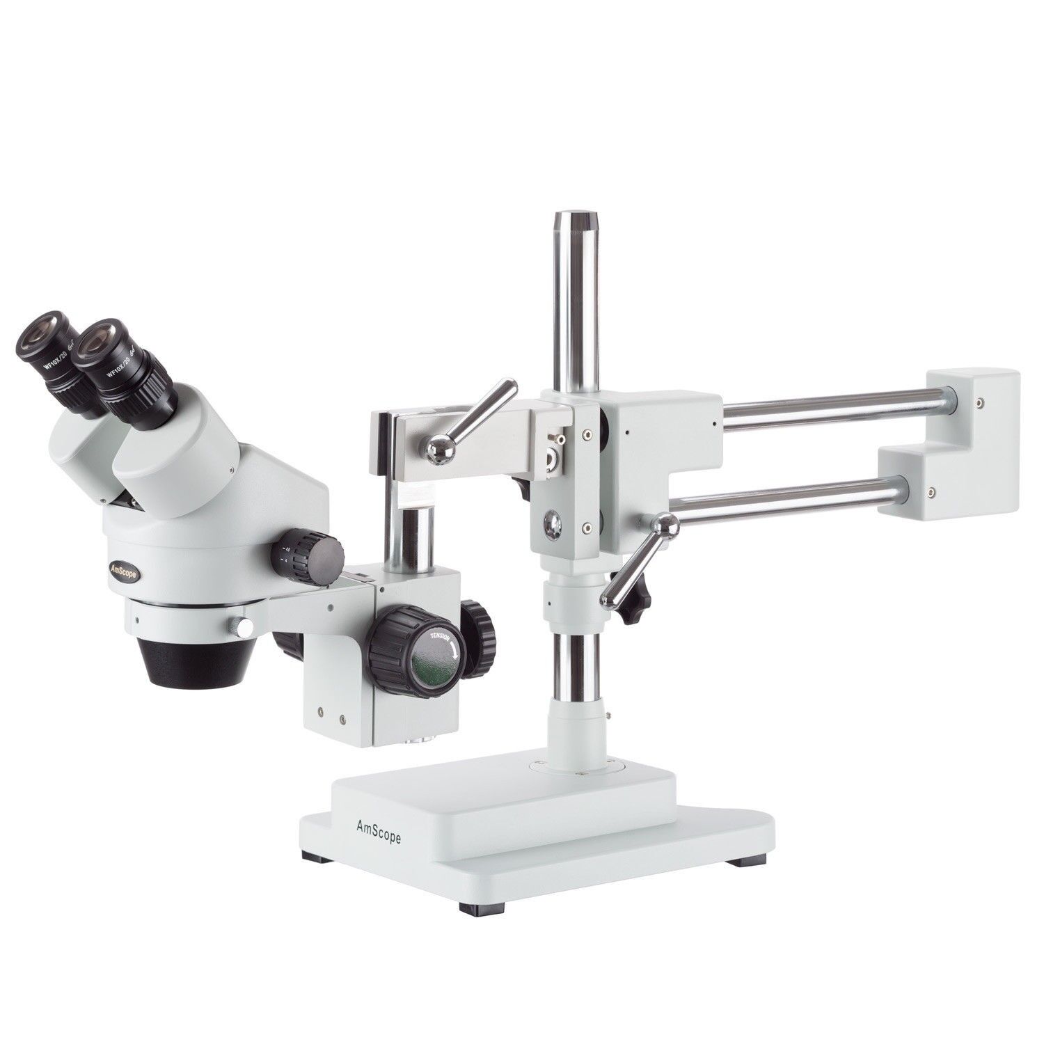AmScope 7X-45X Binocular Stereo Zoom Microscope with Double Arm Boom Stand