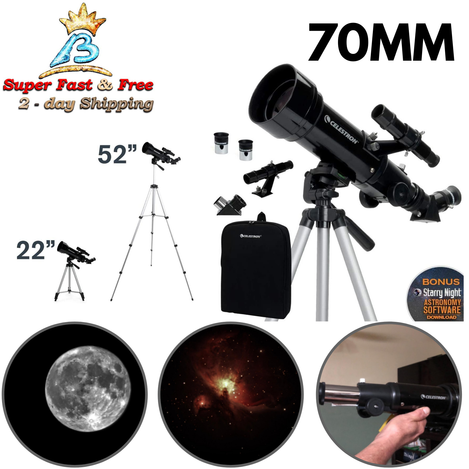 Astronomical Refracter Telescope 70 MM Travel Scope W/ Tripod Fully-Coated Glass