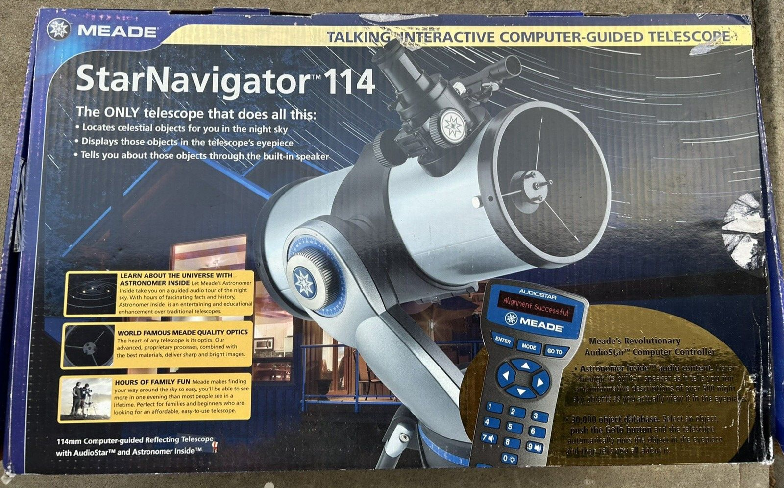 NIB Meade StarNavigator 114 Audio-Star Talking Computer-Guided Telescop