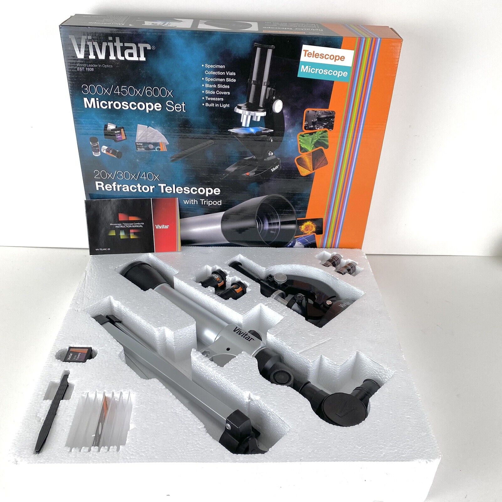 Vivitar Microscope Set And Refractor Telescope with Tripod Boxed Set Complete