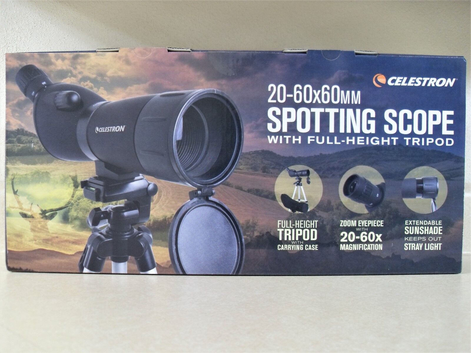 Celestron 20-60x60mm 45 Degree Zoom Power Spotting Scope Adjustable Tripod Case
