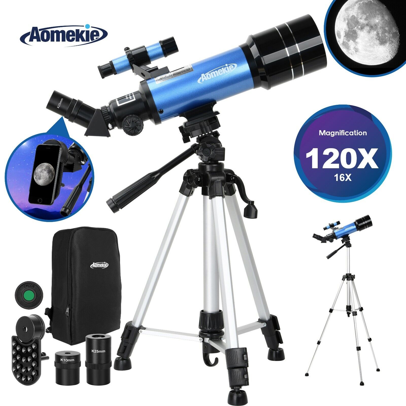 40070 Telescope with Adjustable Tripod Backpack 120X for Moon Watching Kids Gift