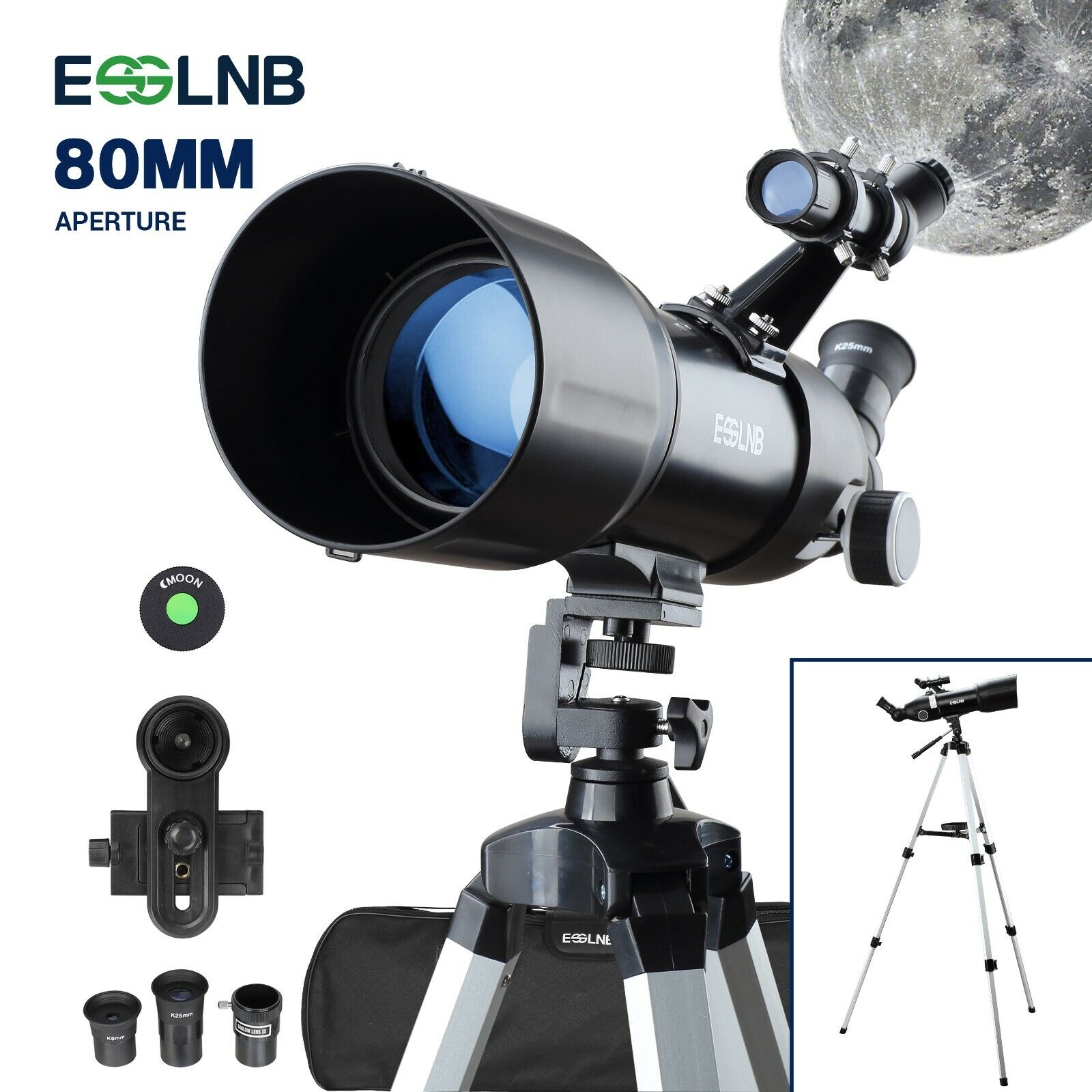 400X80 Telescope 16-133X with Phone Holder Carry Bag Adjustable Tripod Kids Gift