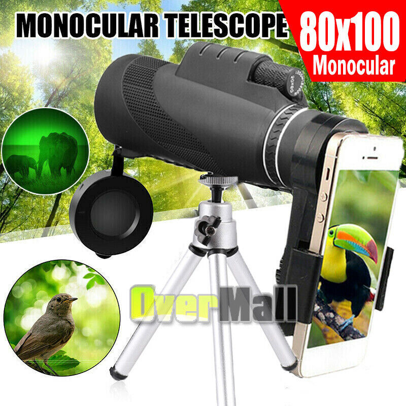 80x100 Zoom Optical HD Lens Monocular Telescope+Night Vision+Phone Holder+Tripod