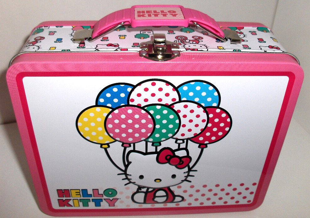 Hello Kitty`With Front Raised Graphics`Girls Metal School Lunchbox`NEW-FREE SHIP