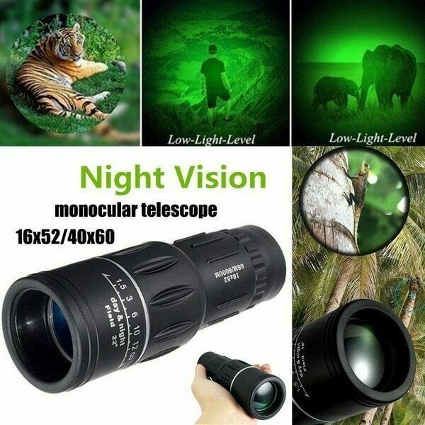 16x52 HD Telescope Optical Day & Night Vision Monocular Hunting Camping Hiking