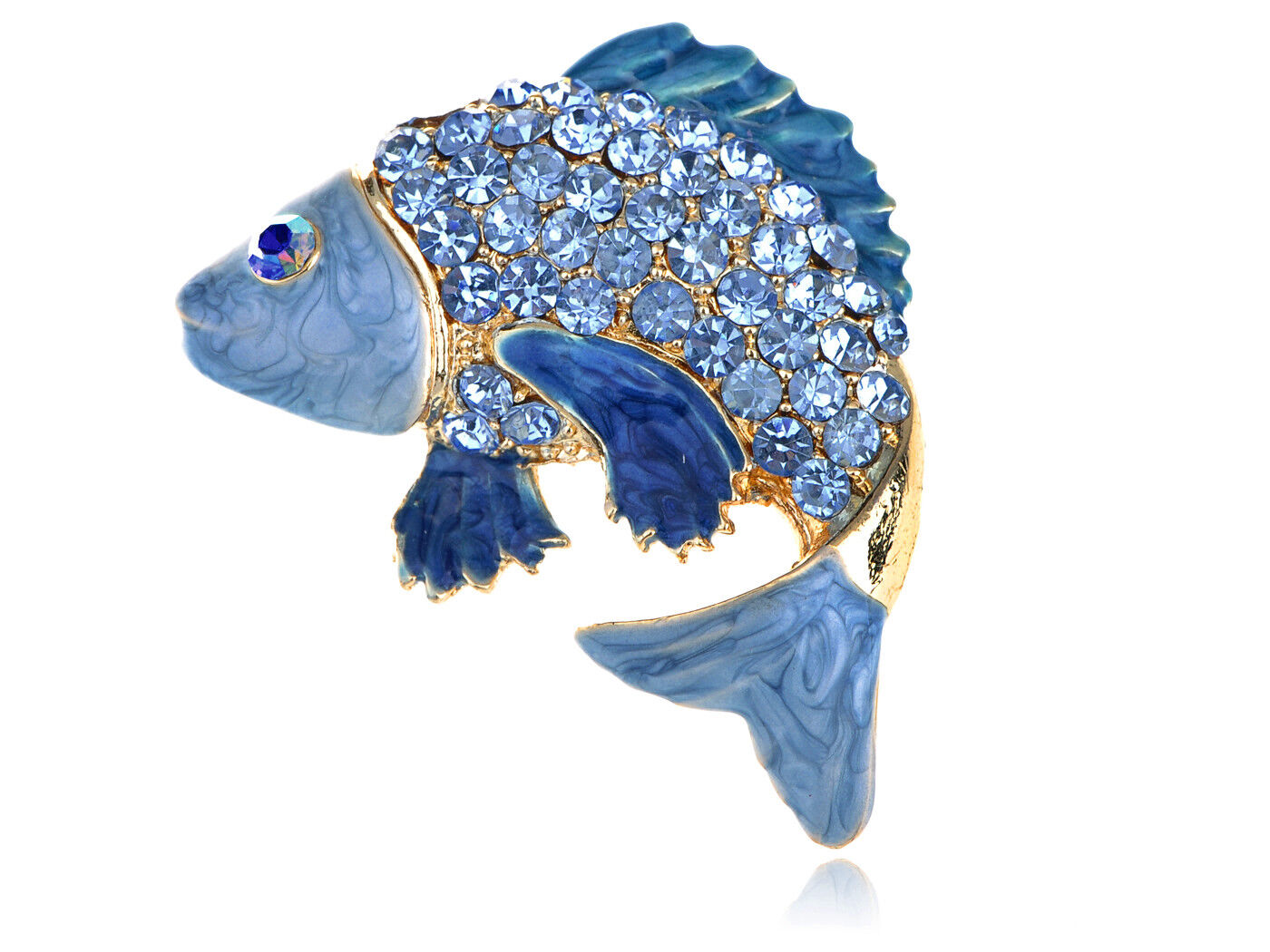 Sapphire Aqua Crystal Rhinestone Enamel Golden Carp Koi Fish Fashion Pin Brooch