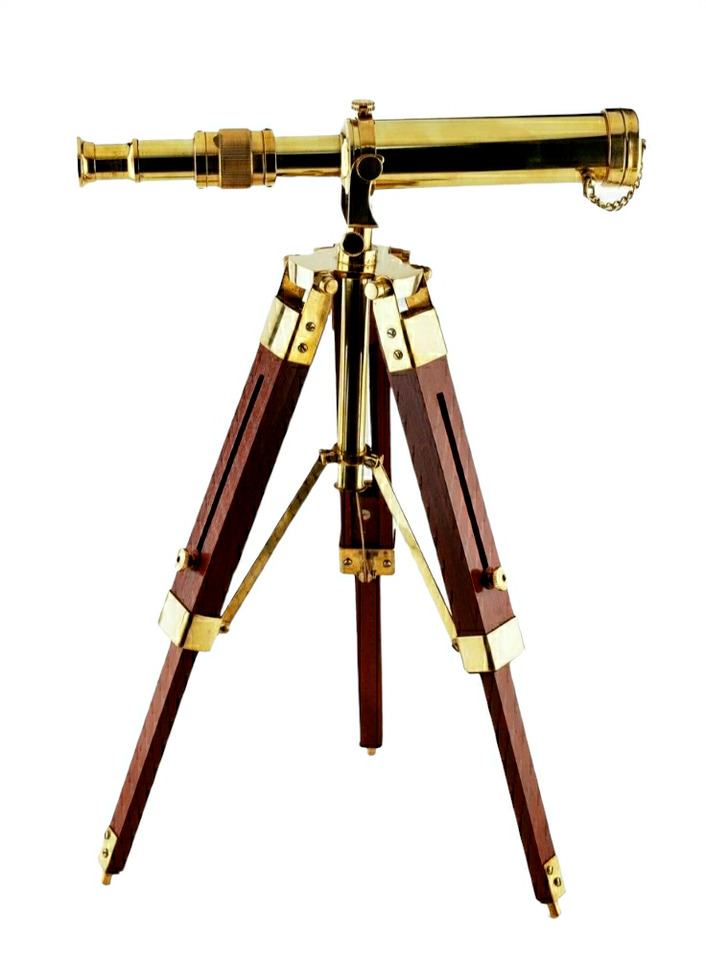 Nautical Desk Décor Brass Telescope With Wooden Tripod Stand Maritime best gift