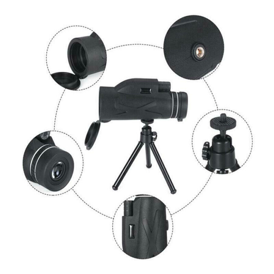 80X100 Zoom HD Lens Hiking Monocular Telescope + Phone Clip + Tripod Kit