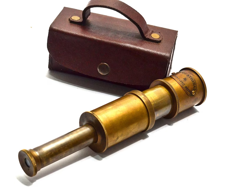Vintage Nautical Telescope Leather Case Handmade Brass Finish Engraved Spyglass
