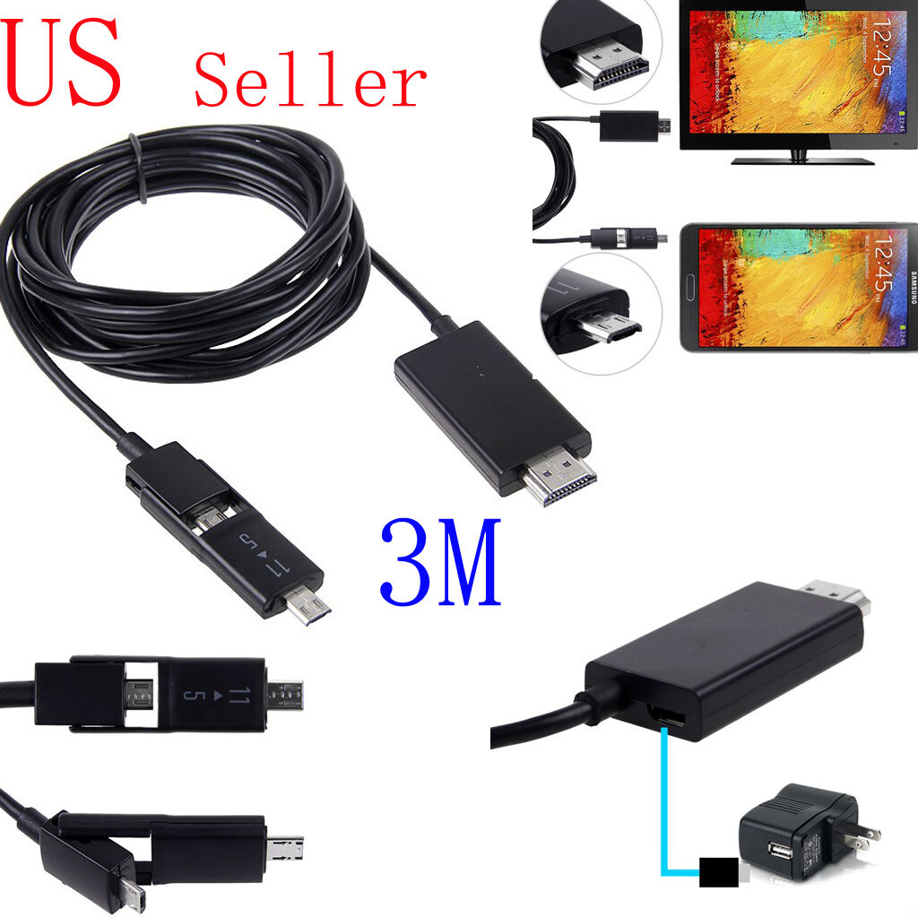 3M/10FT Micro USB MHL to HDMI HDTV Cable Adapter for Android Smart Phone 5/11Pin