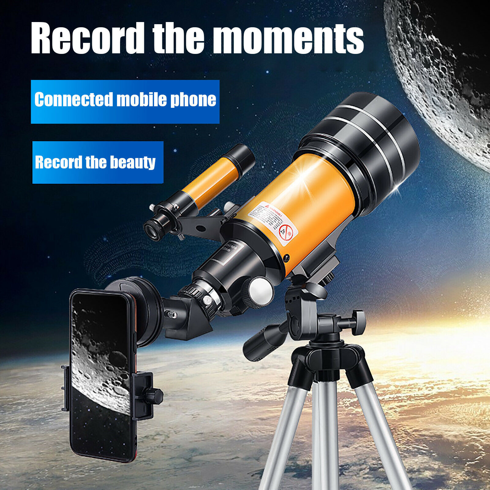 F30070 Astronomical Telescope With Tripod Phone Adapter Monocular Moon Watch ~ 丨