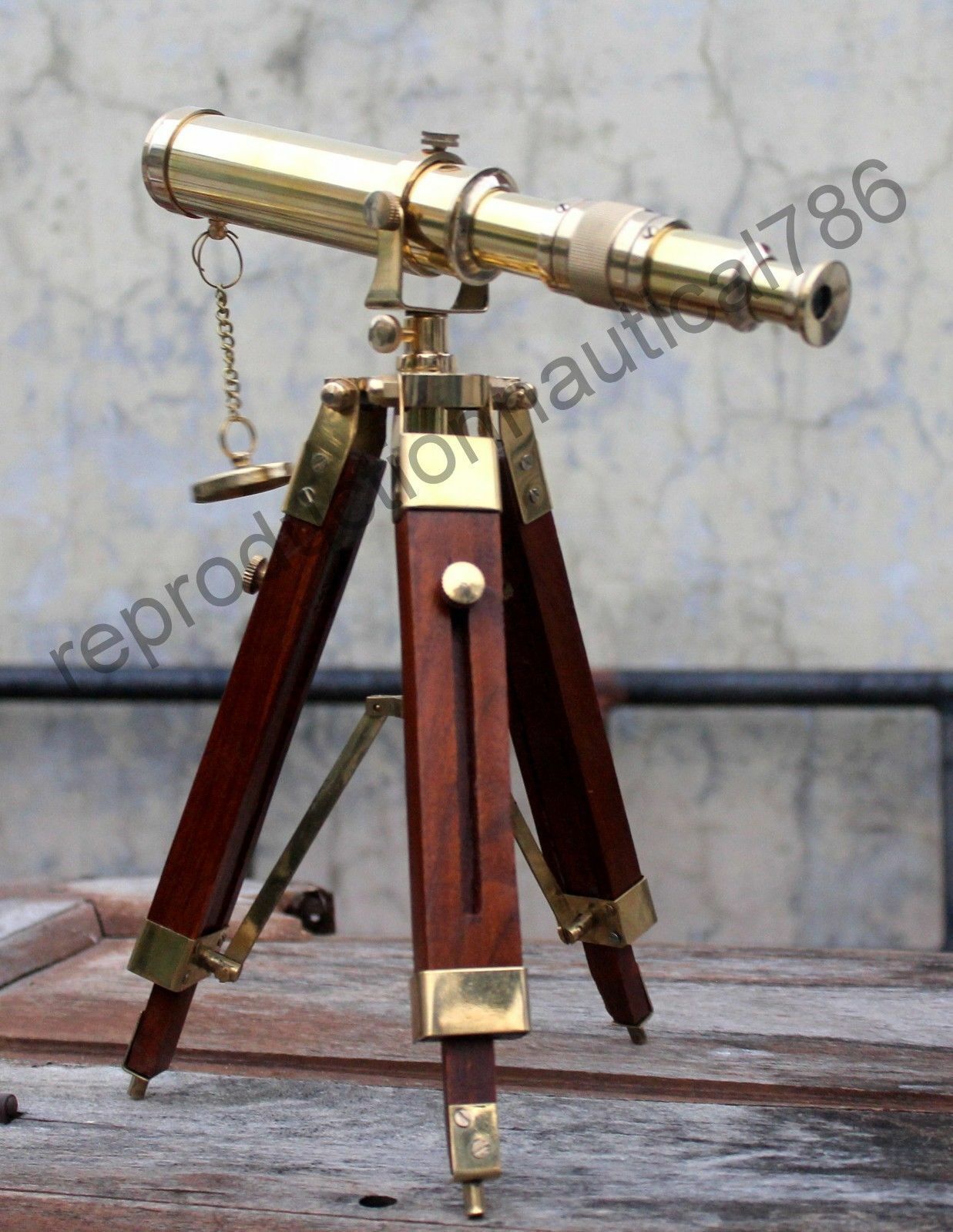 Vintage Solid Brass Telescope With Wooden Tripod Nautical Navy Ship Telescope 