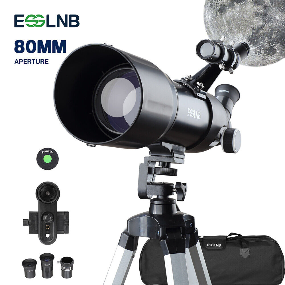 80mm Lens Telescope with High Tripod Handbag 16-133X for Moon Watching Kids Gift