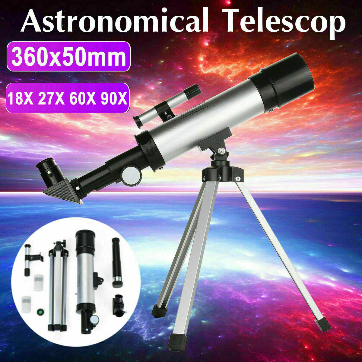 360/50mm Refractive Astronomical Telescope Monocular Star Space Scope Refractor