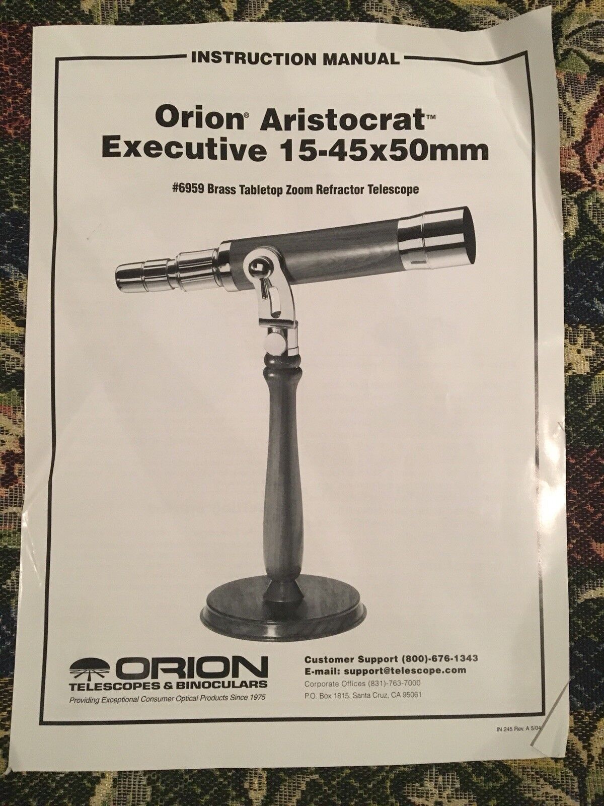 Orion Aristocrat Executive 15-45x50mm Brass Telescope 