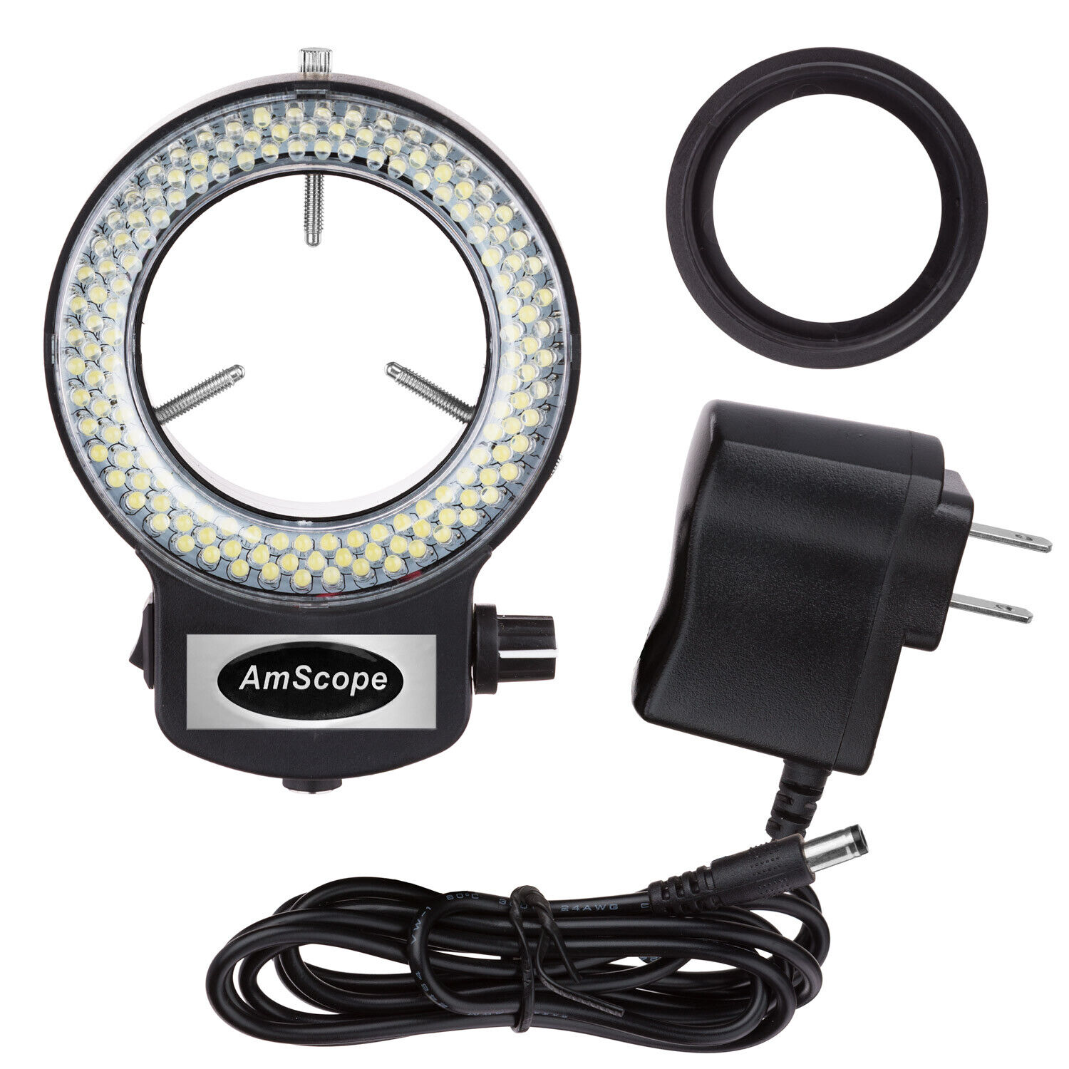 AmScope 144-LED Adjustable Compact Microscope Ring Light +Adapter w Black Finish