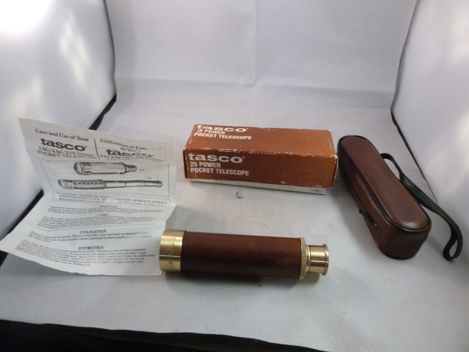 Vintage Tasco 25 Power Pocket Telescope Model 1AG 25X30 mm With Case and Box