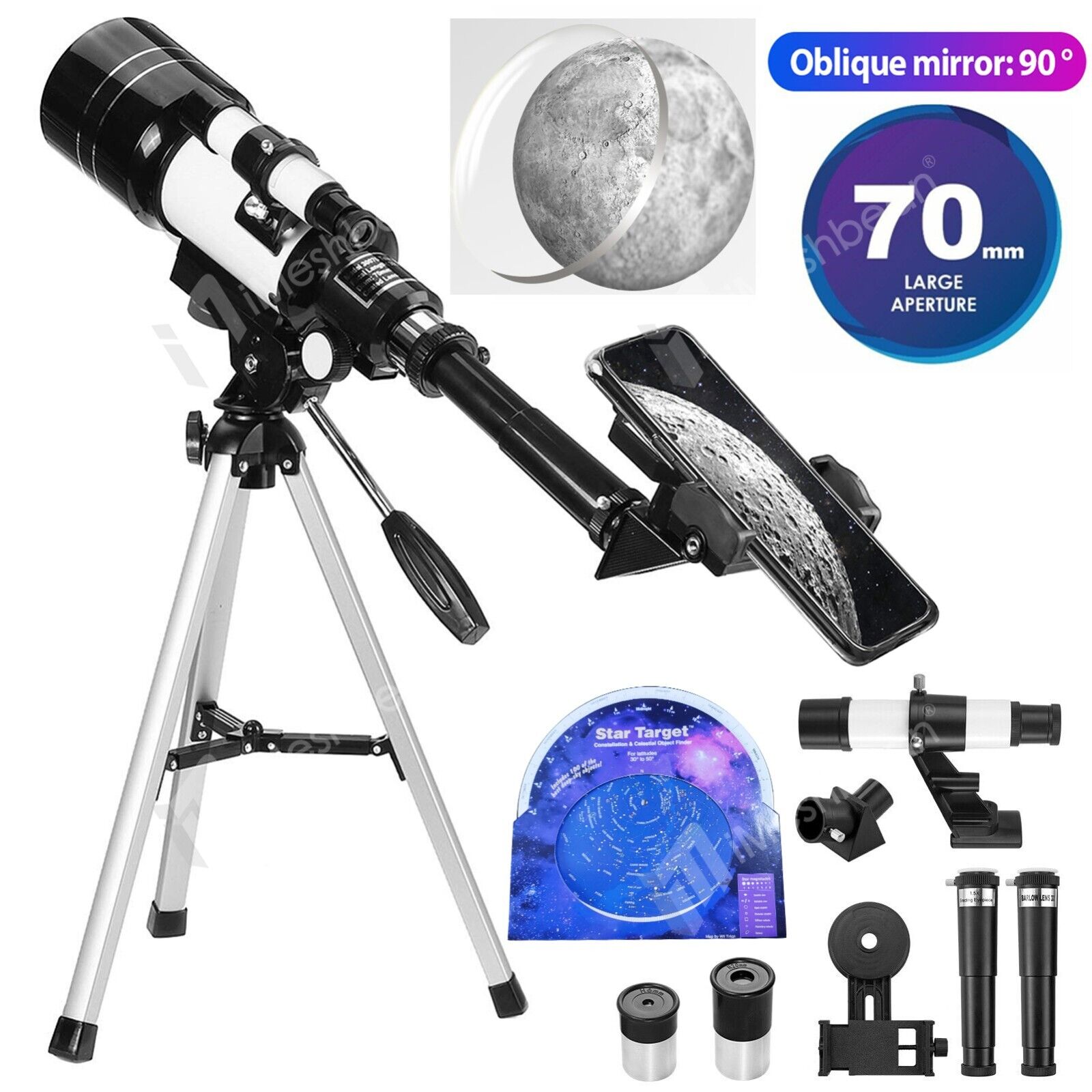 300/70mm Professional Astronomical Telescope Refractor Night View for Star Moon