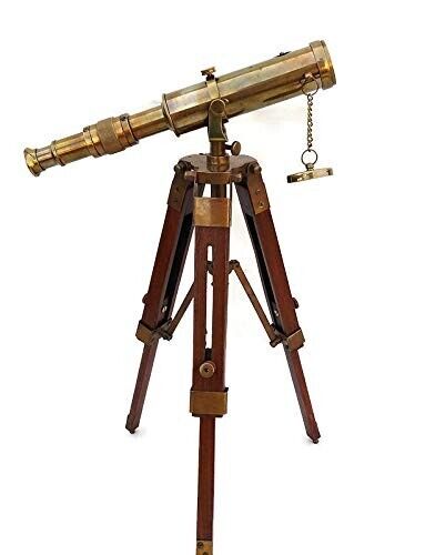 Antique Maritime Brass Telescope with Adjustable Tripod Stand Home Decorative