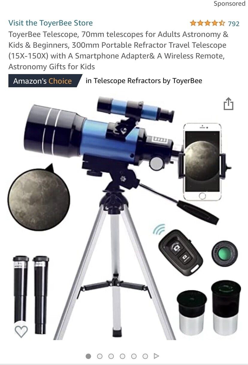ToyerBee Telescope for Adults & Kids 70mm Aperture Astronomical Refractor Tel...