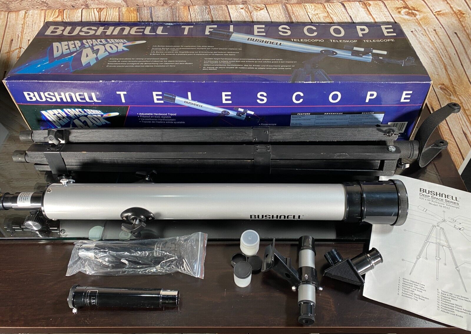 Bushnell Deep Space 420X #78-9512 60mm Refractor Telescope w/Hardwood Tripod