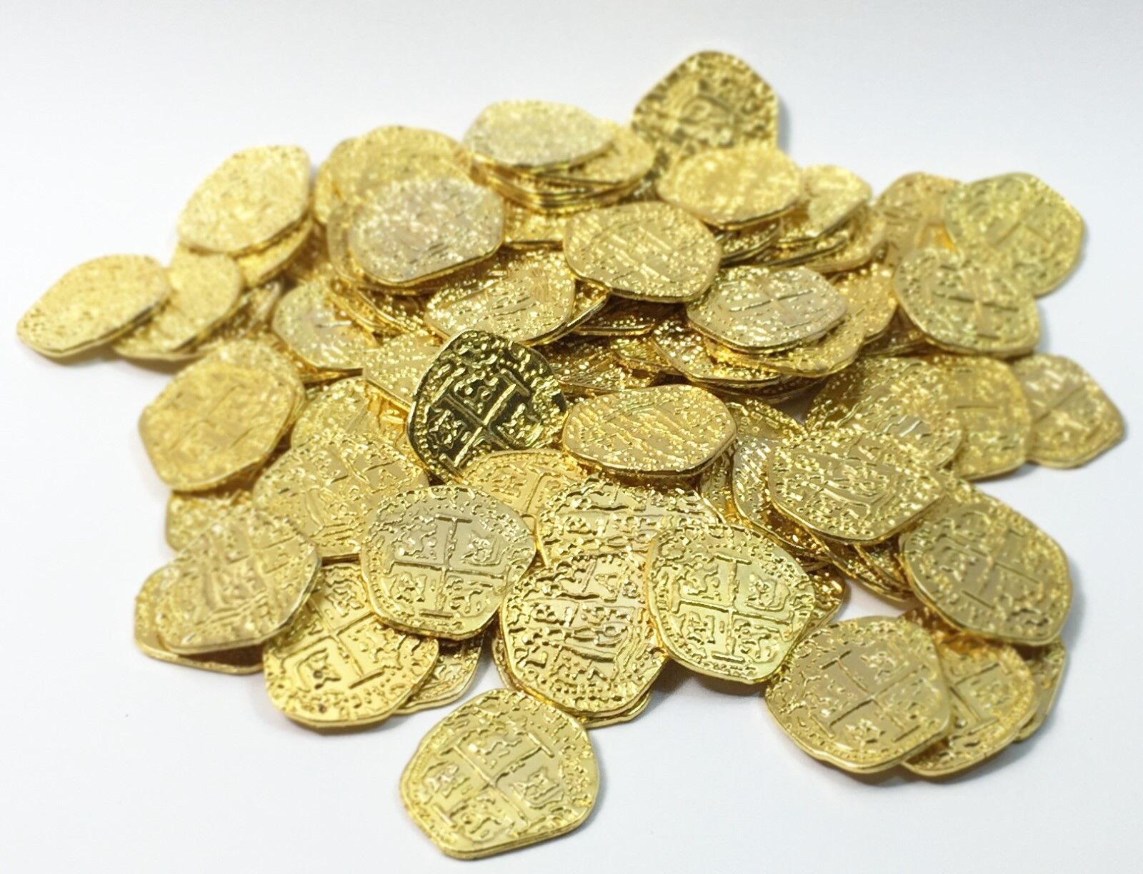 Pirate Treasure Coins - 10 Metal Gold Colored Doubloon Props