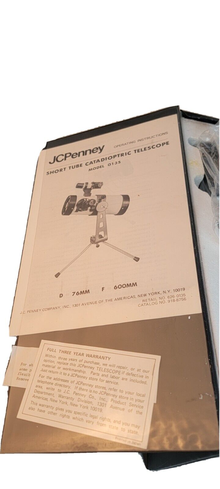 JC Penney Short Tube Catadioptric Telescope Model 0135Old Vintage Prestine RARE