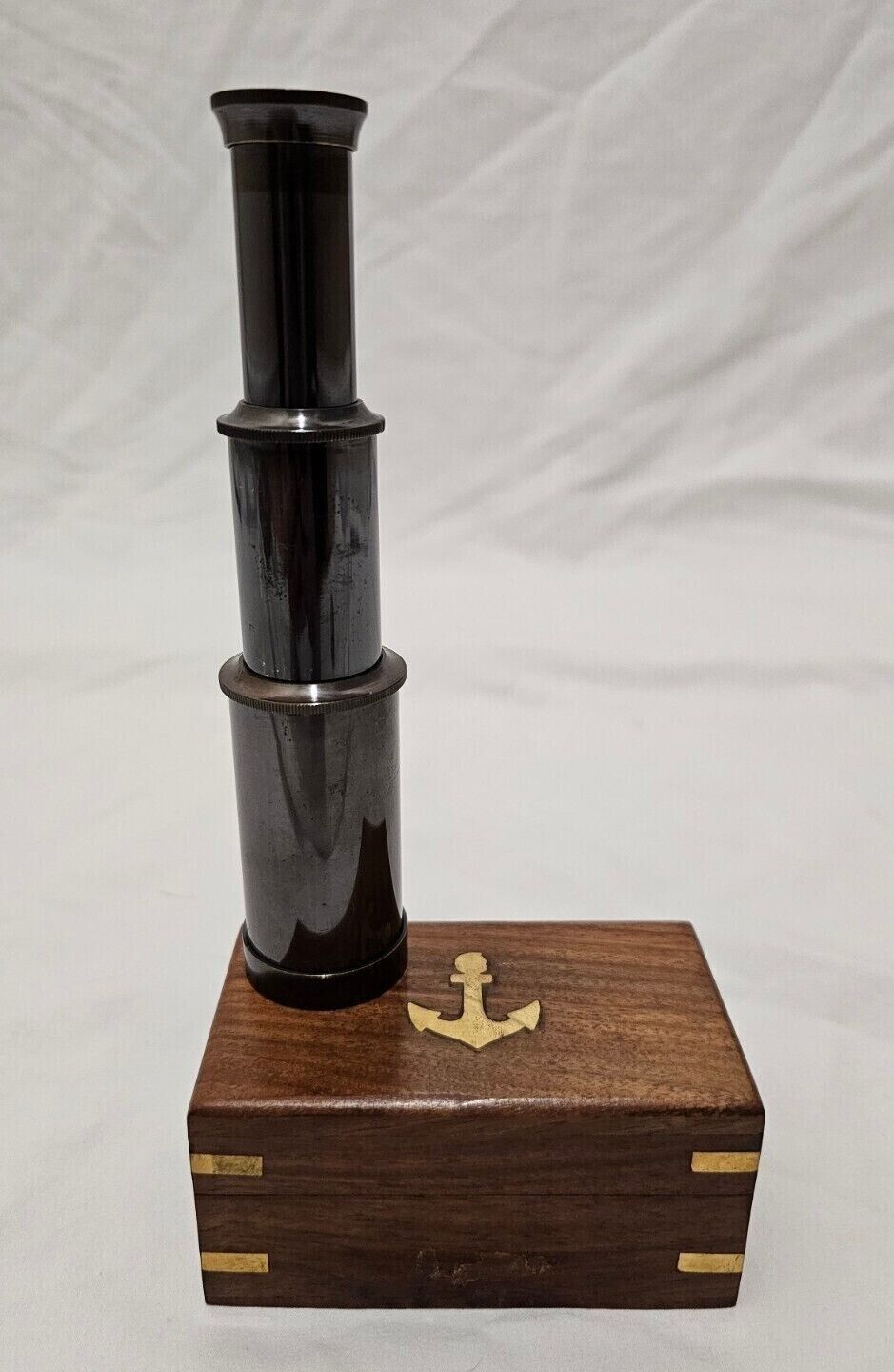 Vintage Nautical Telescope with Wooden Box Brass Spyglass Handheld Collectible