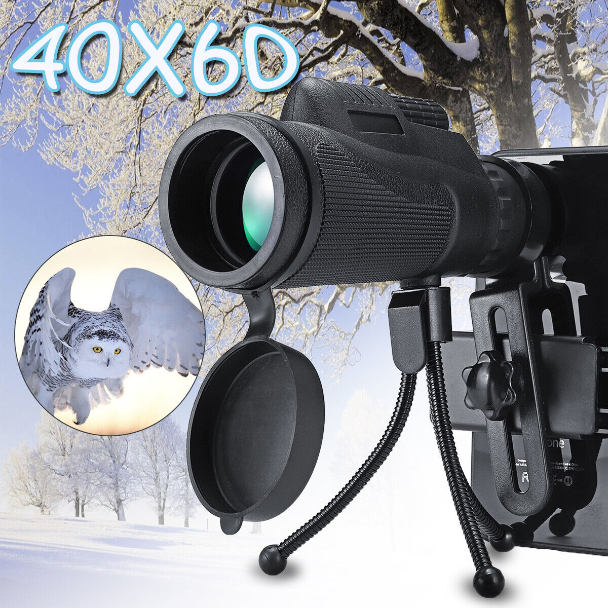 40X60 Zoom HD Monocular Telescope Lens Mount Clip Tripod For Phone Camera Hiking