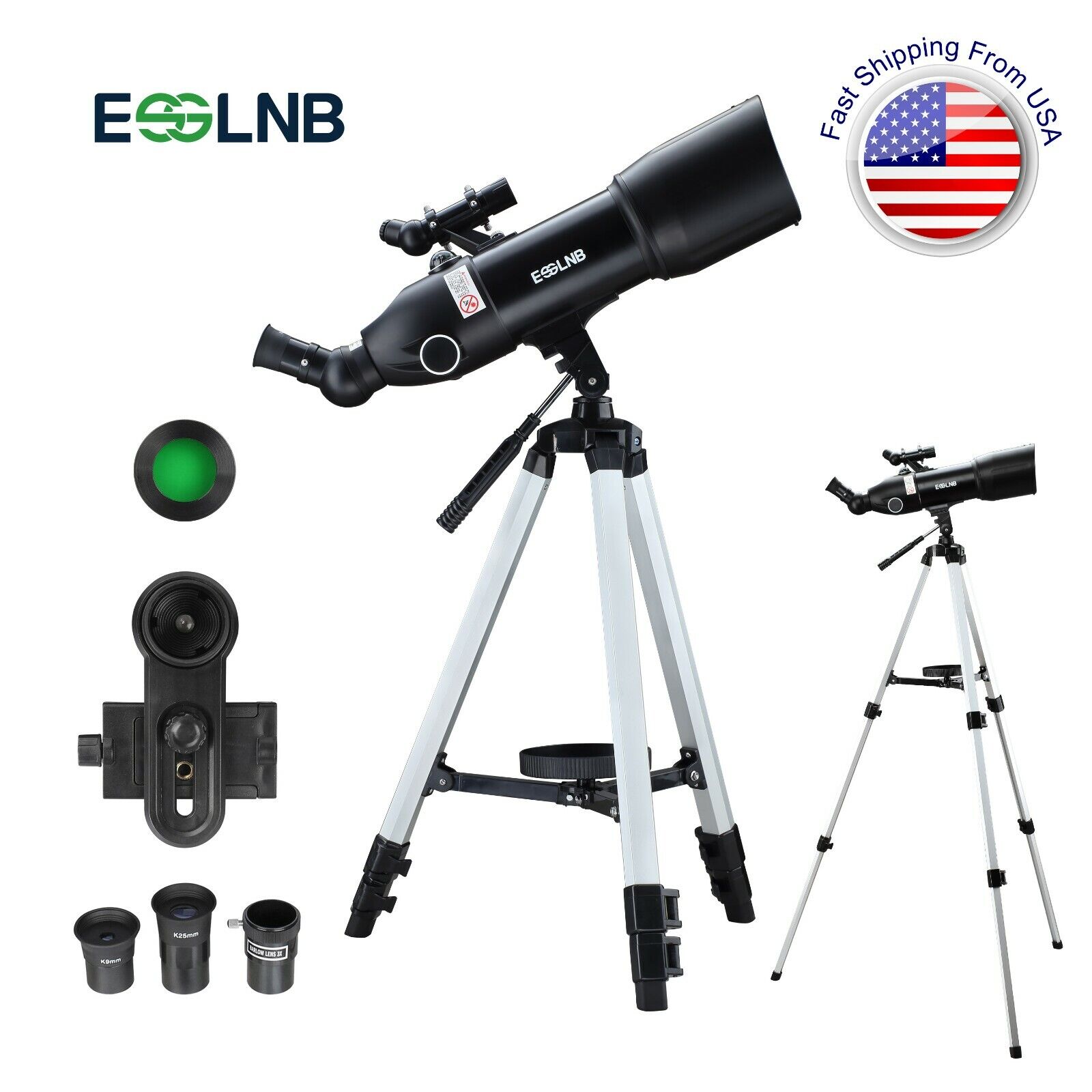 16-133X High Magnification Telescope 80mm Lens with Adjustable Tripod Carry Bag