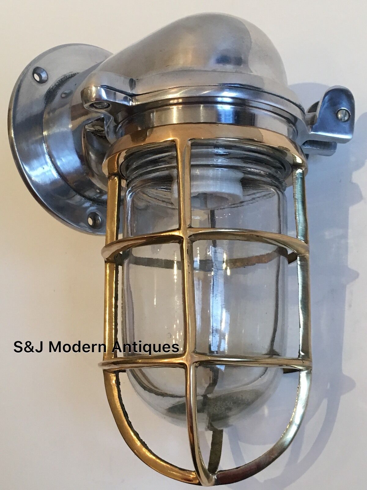 Vintage Industrial Wall Light Brass Silver Aluminium Bulkhead Nautical Ship Lamp
