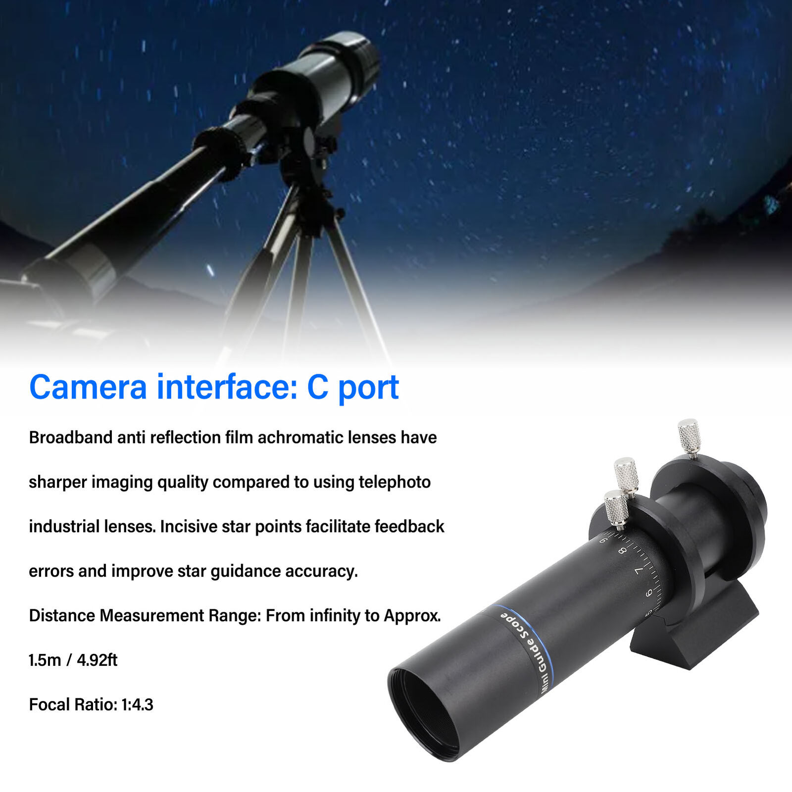 Mini Guide Scope 130mm Focus 30mm Aperture Astronomical Telescope Guider Wit CHW