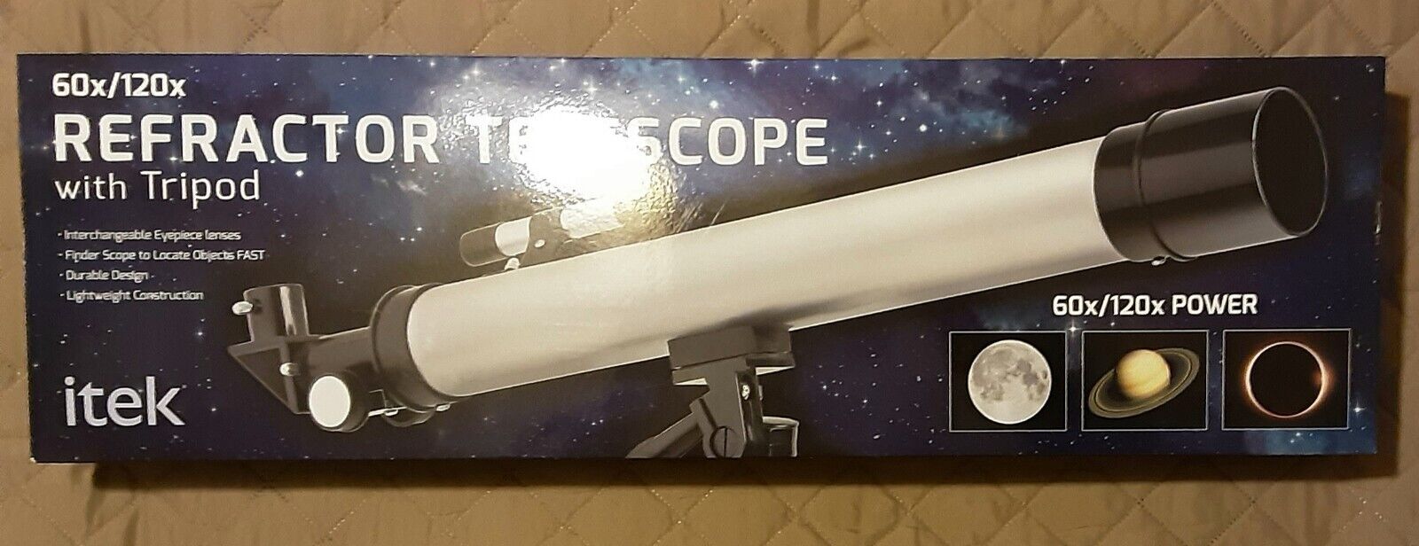 🌟Itek Refractor Telescope 60x/120x Refractor Telescope With Tripod New In Box🌟