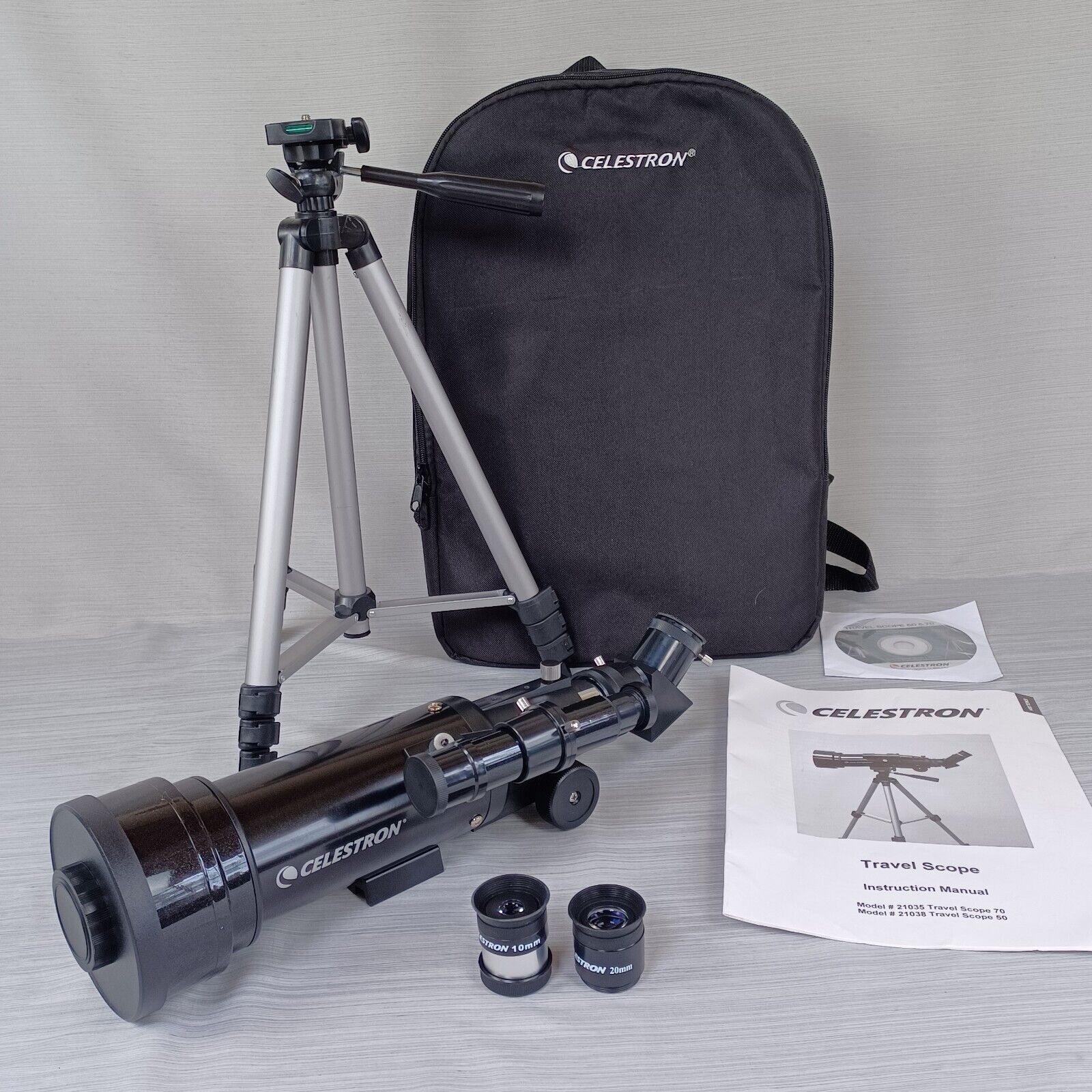 Celestron Travel Telescope D70/F400 Model 21035 Tripod 10-20mm Lens & Backpack