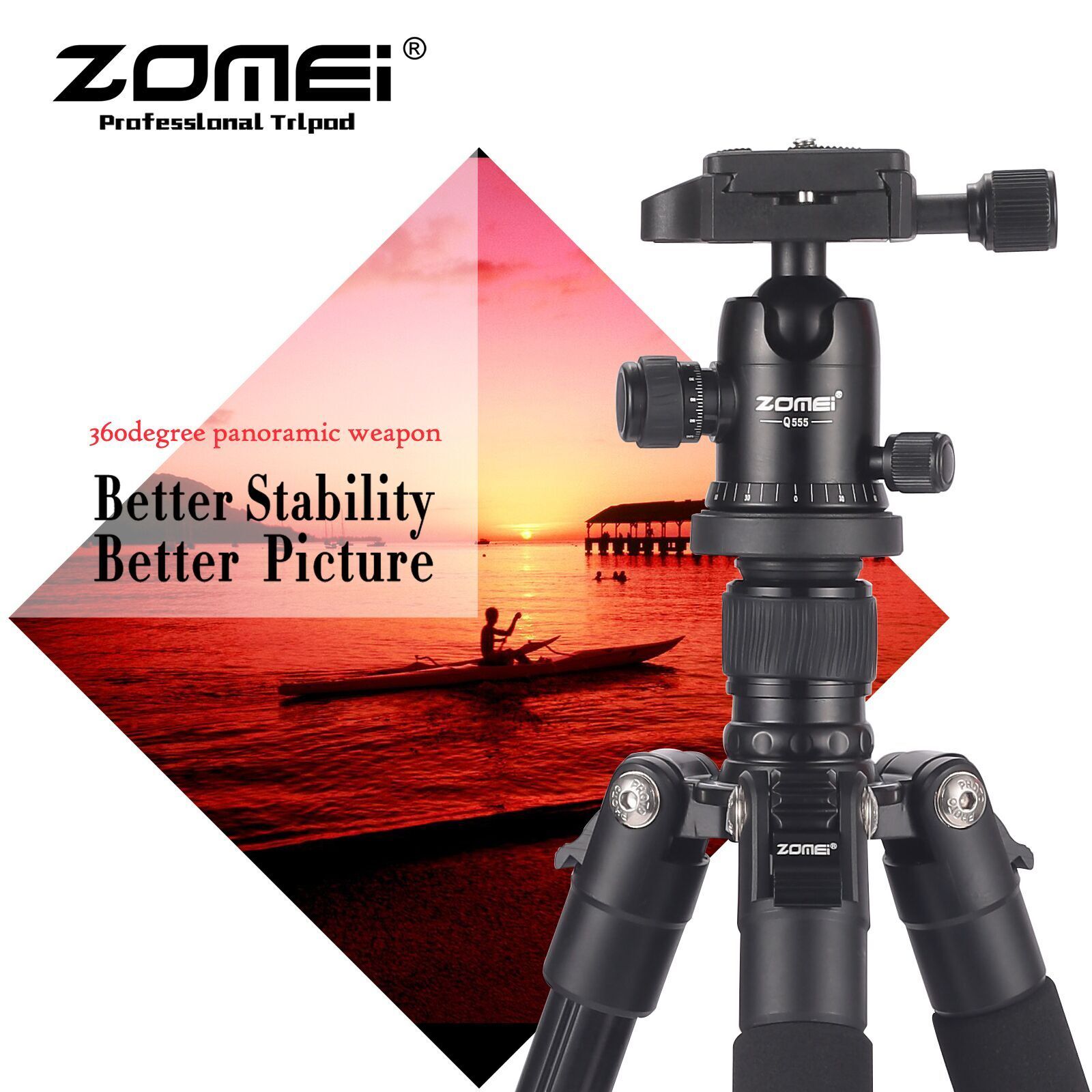 ZOMEI Q555 Portable Aluminium Travel Tripod&BallHead for Canon Nikon DSLR Camera