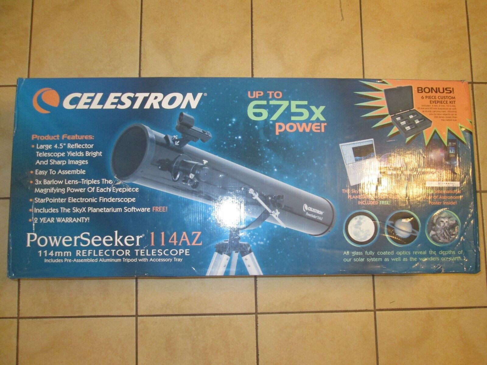 Celestron PowerSeeker 114AZ Telescope ~ Complete Package W/ BONUS Eyepieces MINT