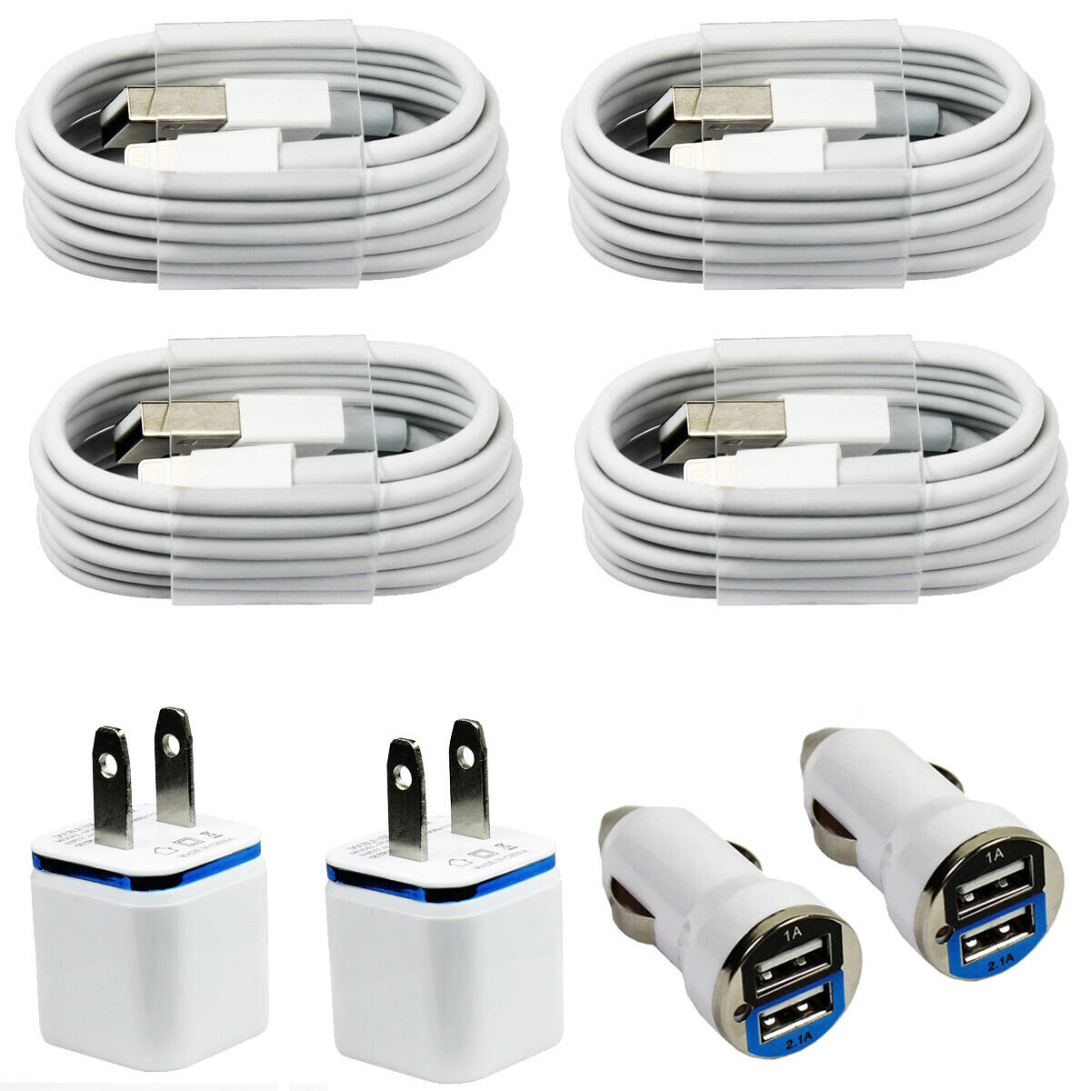 4x Sync Charging Kit - Charge Cords Wall & Car Chargers for iPhone 14 13 12 11 X
