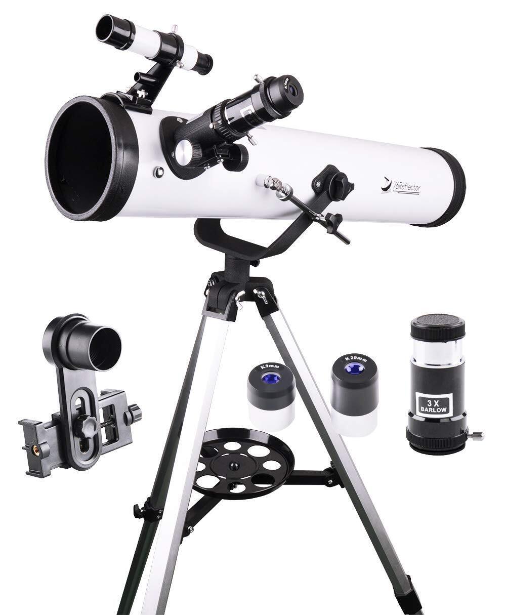 76mm Reflector Astronomy Telescope with Tripod and 10mm Eyepiece Phone Holder