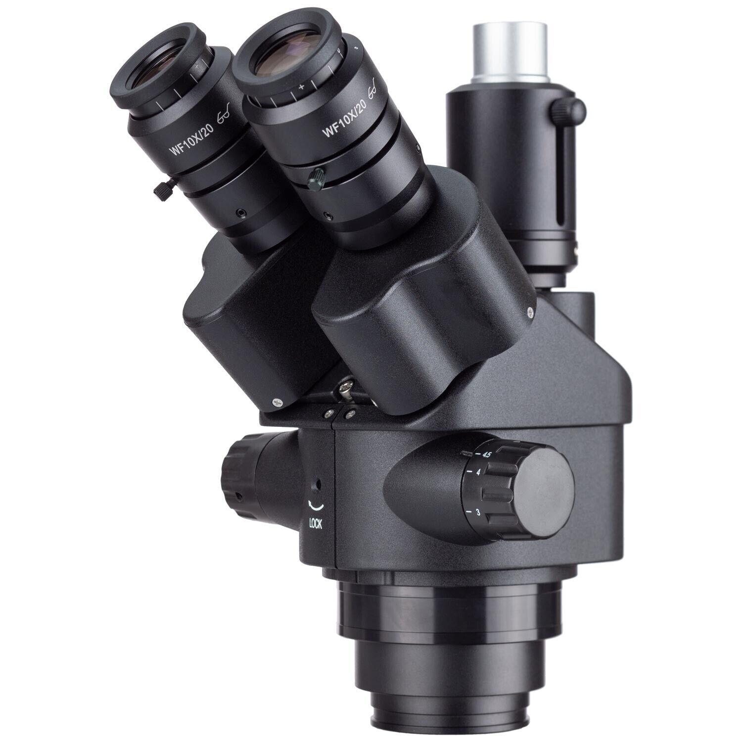 AmScope 7X-45X Simul-Focal Trinocular Zoom Stereo Black Microscope Head