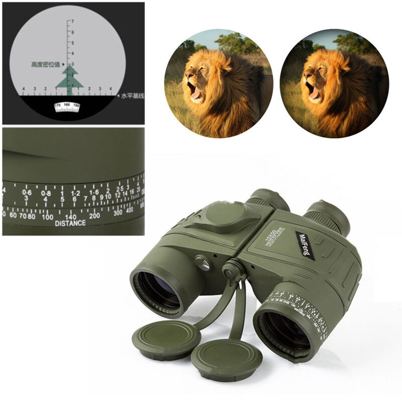 10x50 HD Optics Night Vision Binoculars With Compass and Rangefinder Telescope 