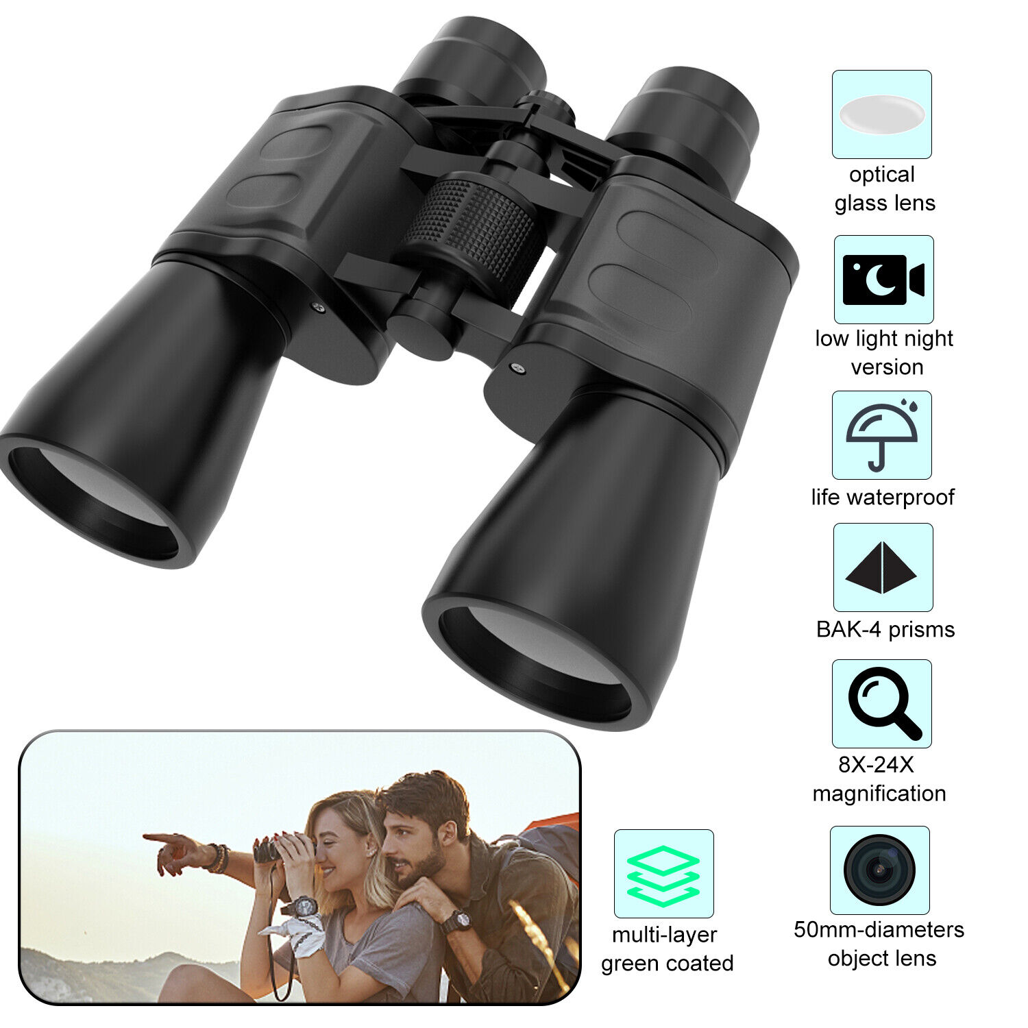 180x100 Outdoor Binoculars Waterproof Zoom Day / Night Optics Hunting Telescope