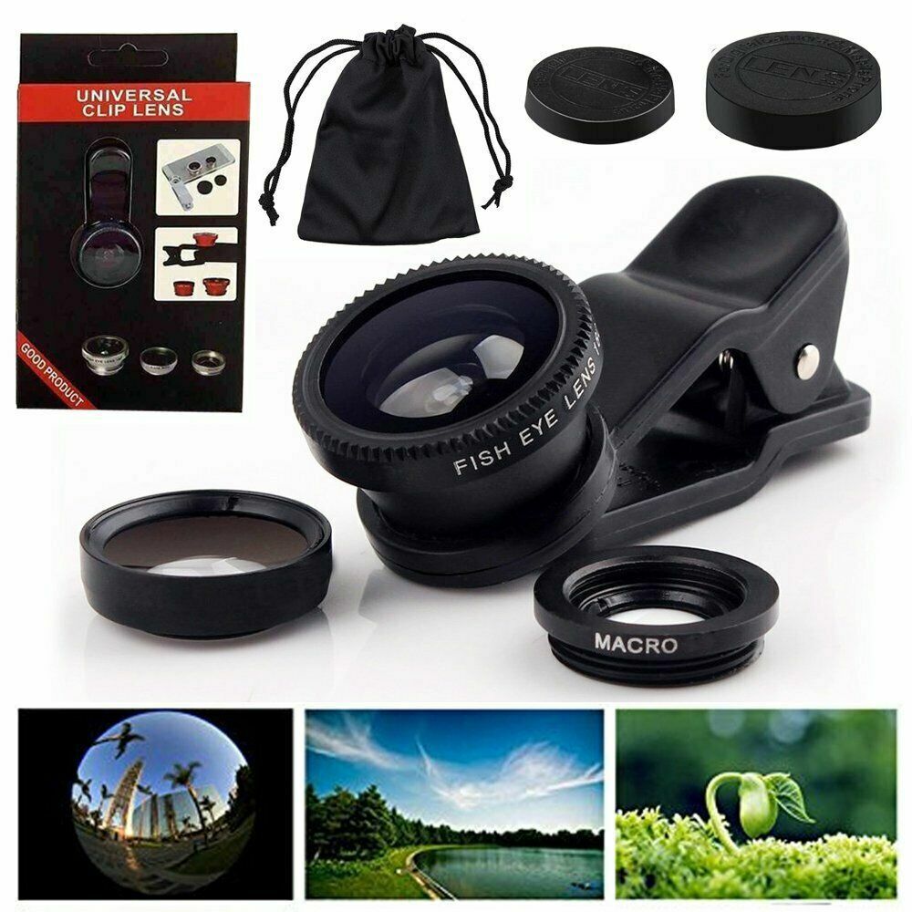 Universal 3in1 Wide Angle+Fish Eye+Macro Clip On Camera Lens Kit For Smart Phone