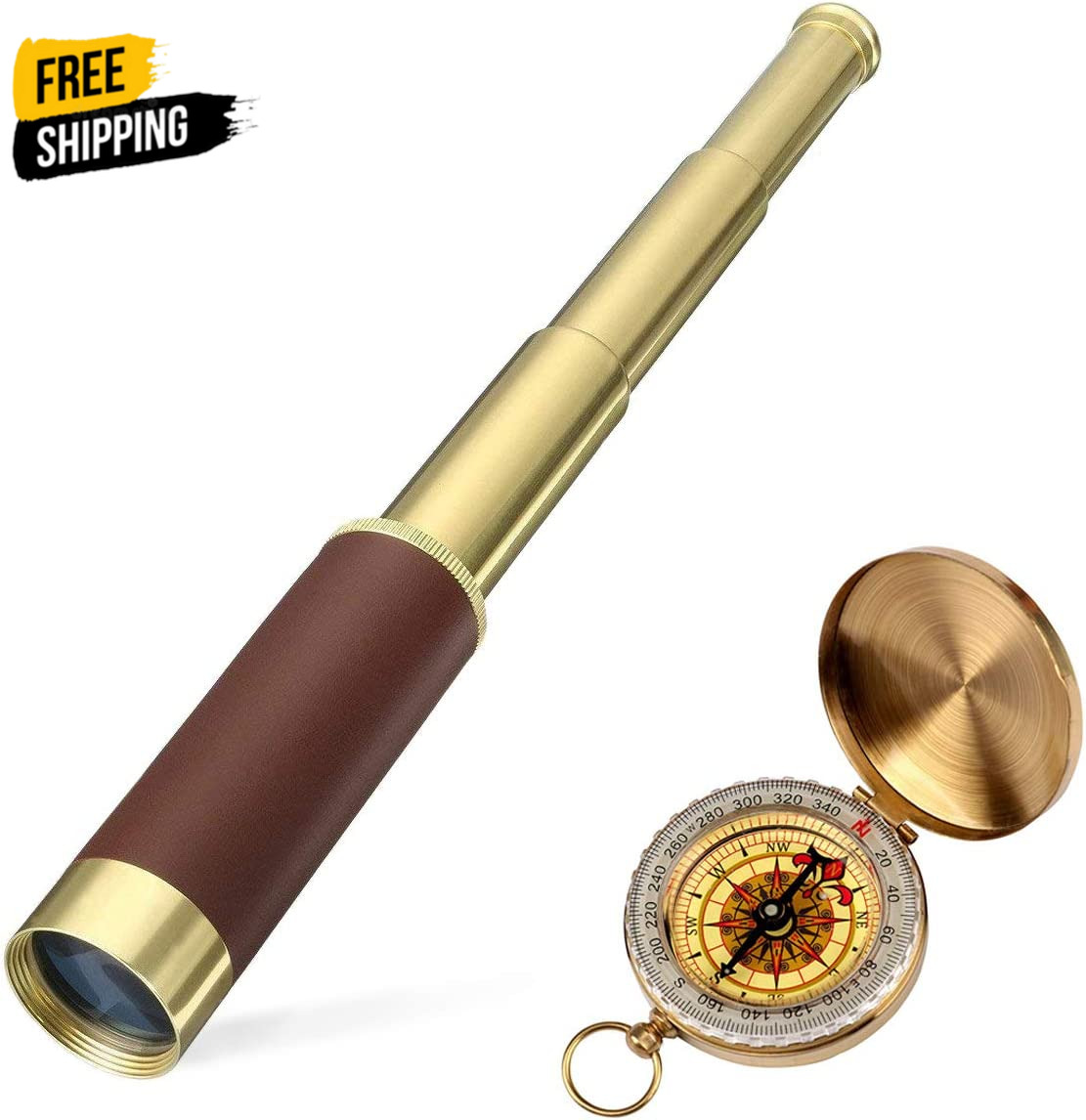 Retro Pirate Telescope Zoomable 25X30 Spyglass Portable Collapsible Handheld Tel