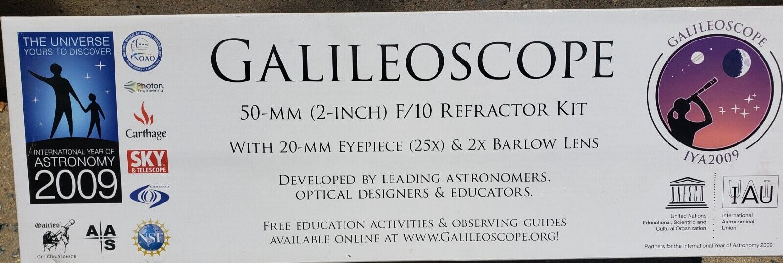 Galileoscope 50-mm 2 Inch F/10 Refractor Kit EasyAssembly New in Box