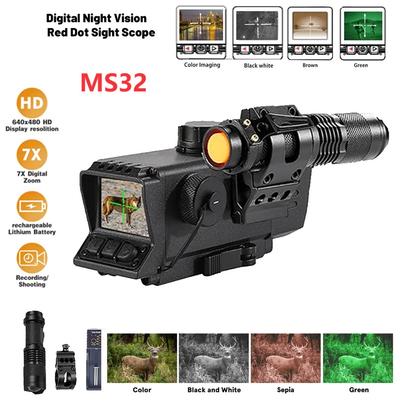 MS32 Digital Night Vision Rifle Red Dot Sight 7X Zoom Hunting Telescope NV Sight