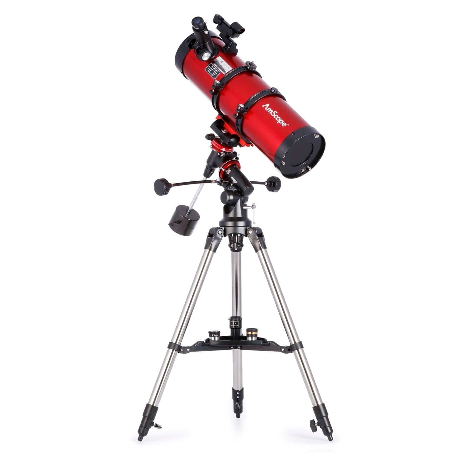 AmScope Reflector EQ Telescope 130mm Aperture, 650mm Focal Length+Red Dot Finder
