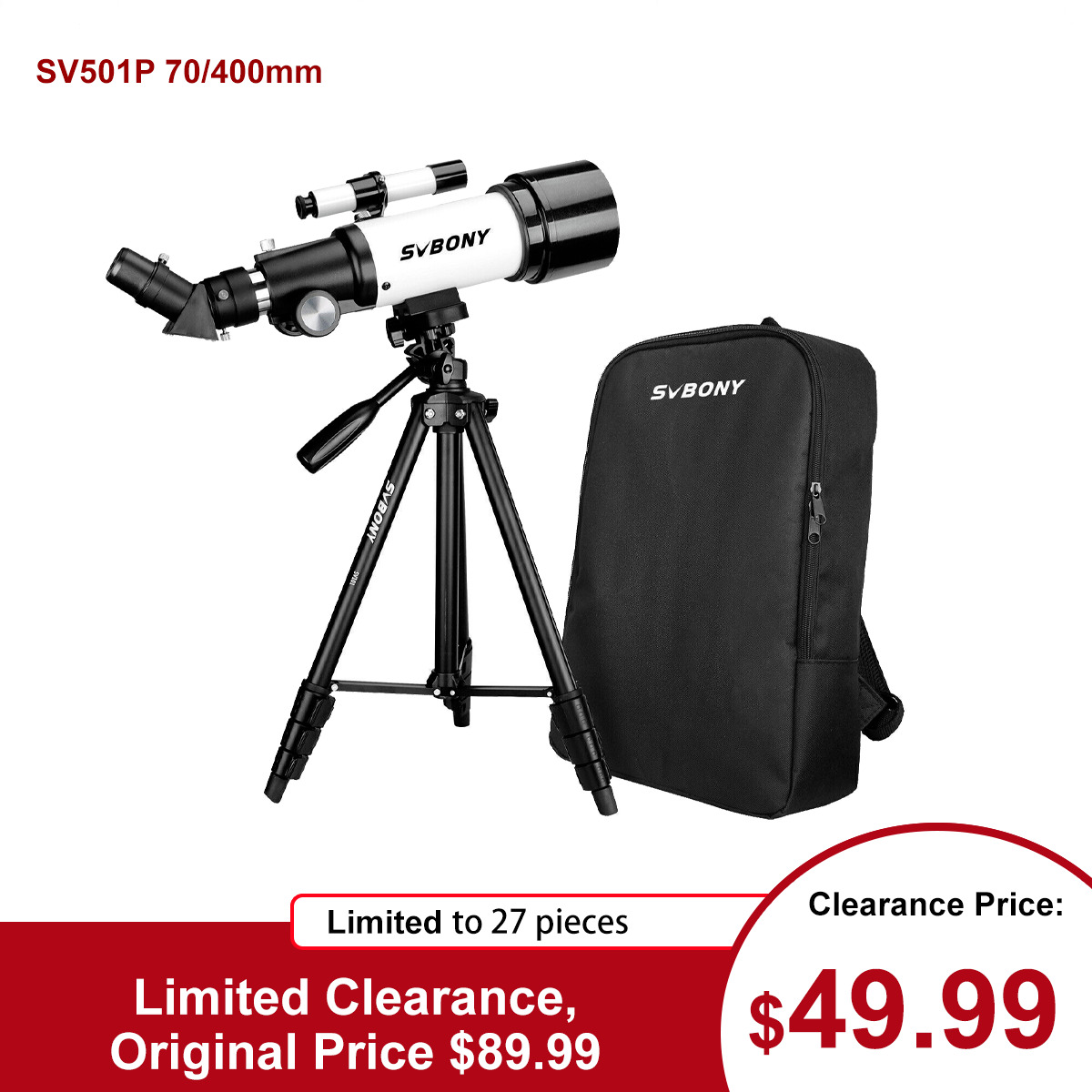 SVBONY SV501P 70mm Refractor Telescope sets+Backpack for Moon Observation Gifts
