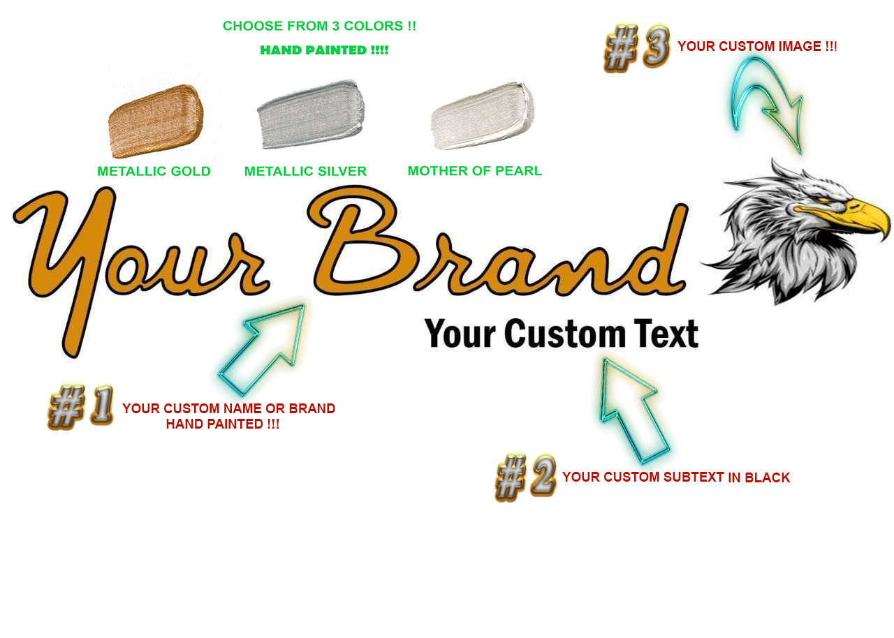 Custom Made Headstock Decal.100% Custom. Classic Style Font. Your Brand Names